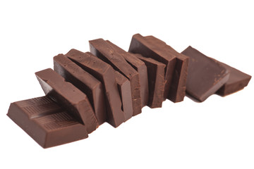 Broken milk chocolate bar isolated on white background