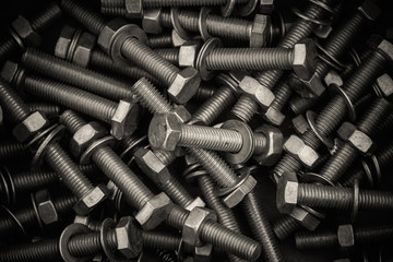 Nuts and bolts taken as background in top view