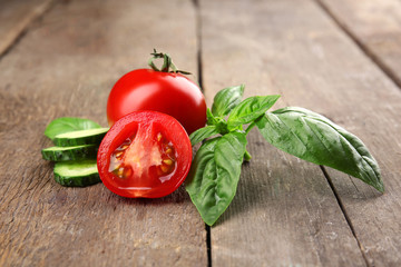 Fresh vegetables on wooden background