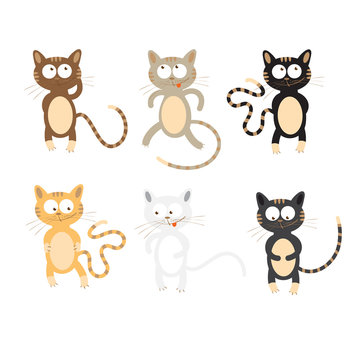 Set with six cute cartoon cats of different coloring.