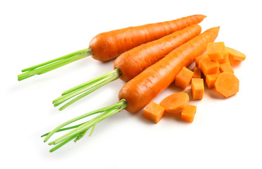Sliced and diced carrot isolated on white