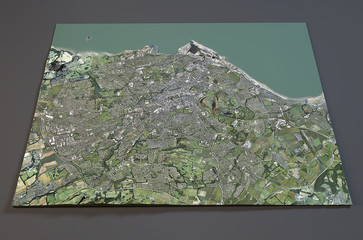 Vista satellitare di Edimburgo, Inghilterra, sezione 3d, spaccato
