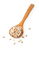 raw black eyed peas in the wooden spoon, (large depth of field, taken with tilt shift lens)