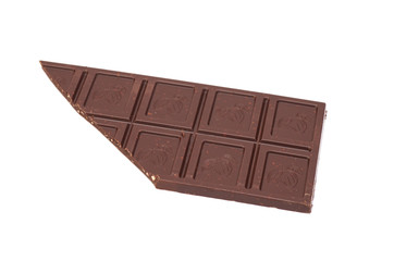 Broken chocolate bar on a white background