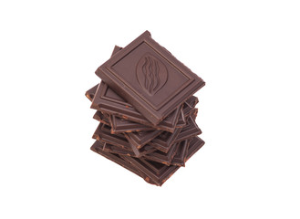 Broken chocolate stack isolated on white background