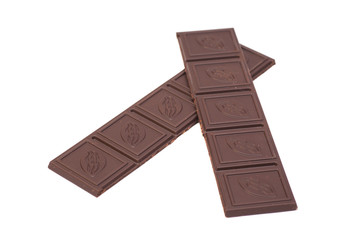 Broken chocolate  on a white background