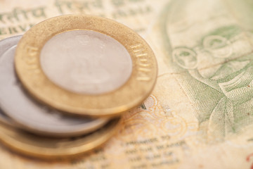 Indian Currency Rupee Notes and Coins