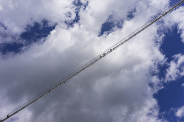 The pedestrian suspension bridge called in Reutte, Austria