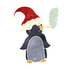 retro cartoon funny christmas penguin