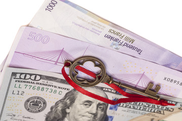 Key To Success With Red Bow on American dollars, European euro,S