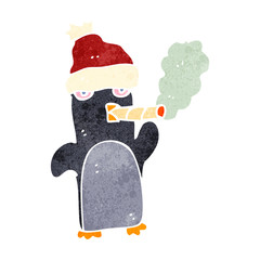 retro cartoon funny christmas penguin