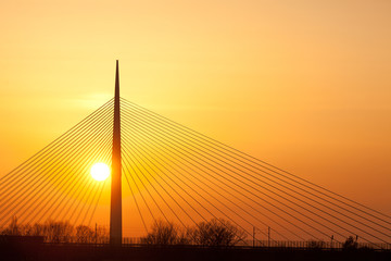 Cable-Stayed Bridge at Sunset
