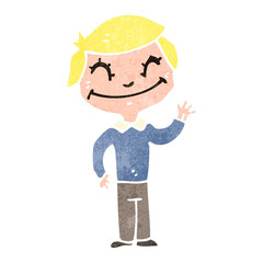 retro cartoon waving boy