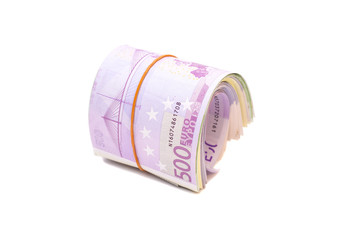 Five hundredth banknotes under rubber band isolated