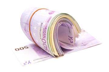 Five hundredth banknotes under rubber band isolated