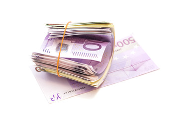 Five hundredth banknotes under rubber band isolated