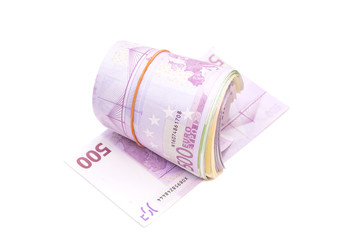Five hundredth banknotes under rubber band isolated