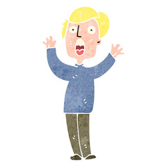 retro cartoon scared man
