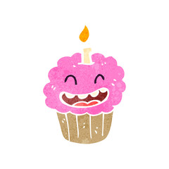 retro cartoon cupcake with face