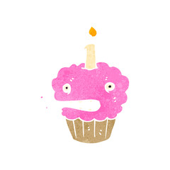 retro cartoon cupcake with face