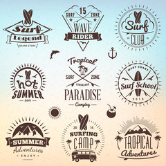 Vintage Hipster Summer Holidays Label or Badge. Vector Design Element on Coloful Summer Background