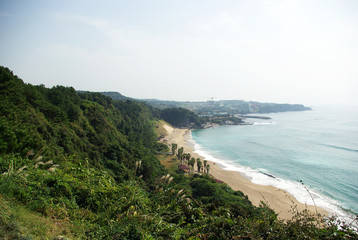 Pacific Coast on one of the islands. The island formed from volcanic magma, so all slopes severely overgrown with bushes and trees. Water is more like a beautiful river.

