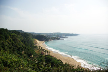 Pacific Coast on one of the islands. The island formed from volcanic magma, so all slopes severely overgrown with bushes and trees. Water is more like a beautiful river.

