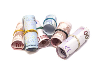 euro banknotes with a rubber band