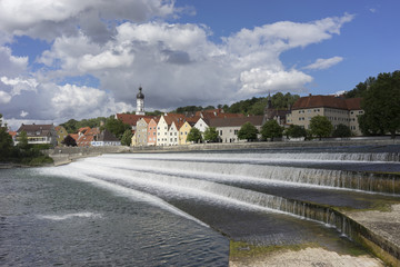 Cityscape of Landsberg am Lech and the Lech river on Romantic Road in Germany