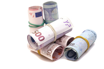 euro banknotes with a rubber band