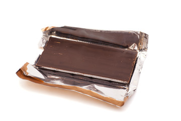 Chocolate bar in foil isolated on white background