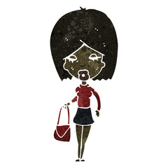 retro cartoon woman with handbag