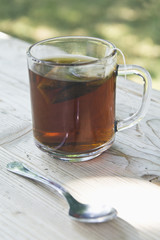 cup of tea on wooden background
