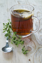 cup of tea on wooden background