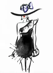 Photo sur Plexiglas Visage aquarelle woman portrait with hat .abstract watercolor .fashion background