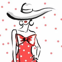 Acrylglasbilder Aquarell Gesicht Frauenporträt mit Hut .abstraktes Aquarell .fashion background  © Anna Ismagilova