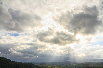 Sunray over lake and mountain in Khao Kho District, Thailand