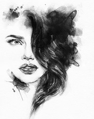 woman portrait .abstract watercolor .fashion background