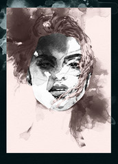 woman portrait .abstract watercolor .fashion background