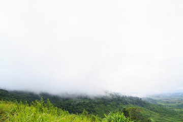 Fototapeta na wymiar Mountain in morning fog at Khao Kho mountain in Khao Kho distric