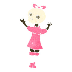 retro cartoon girl in skull mask