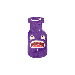 retro cartoon wine bottle with face