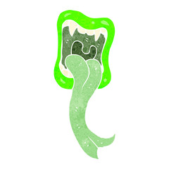 retro cartoon monster mouth sticking out tongue