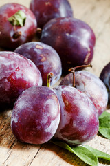 Large purple plum, selective focus