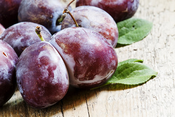 Large purple plum, selective focus