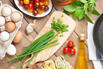 Pasta cooking ingredients and utensils