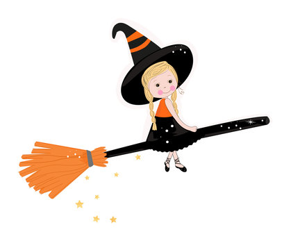 Cute witch happy halloween background vector