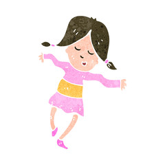 retro cartoon happy girl dancing