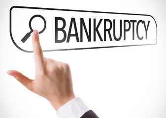 Bankruptcy written in search bar on virtual screen