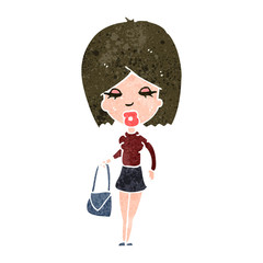 retro cartoon woman with handbag